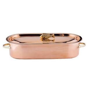 Antique Copper casserole dish with matching glossy finished lid & warm toned metallic fish looked <b>knob</b> - Product Image 1