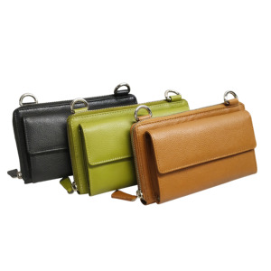 Leather <b>Wallet</b> Unisex Crossbody Sling Bag Travel Portable Shoulder Purse RFID Mobile Phone Cases Holder Metal Zipper Pocket RFID - Product Image 6