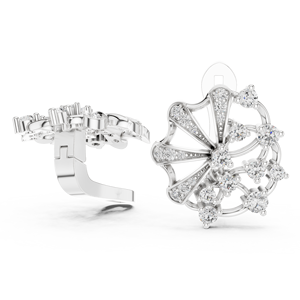 Pendientes de diamantes redondos únicos cultivados en laboratorio con clip, engastados en oro blanco de 18 quilates, para uso diario, fiestas y regalos para mujeres. - Product Image 2