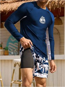 Men's Swimsuit Long Sleeve Rash Guard Swim Shirt and Shorts 2 Piece <b>Bathing</b> Suit Swimwear Set - Product Image 2