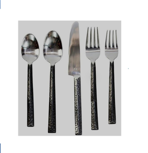 Ensemble de couverts de luxe 5 pièces en acier inoxydable avec manche martelé, couteau, fourchette, cuillère, compatible lave-vaisselle, finition poli miroir - Product Image 2