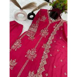 DISEÑADOR CHINON SECUENCIA DE BORDADO DE SECUENCIA TRABAJO TOP BOTTOM CON DUPATTA ROSA - Product Image 2