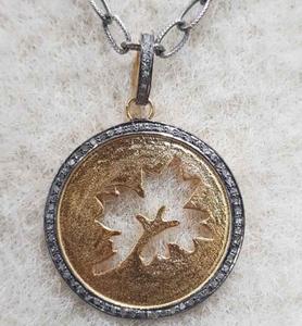 Vintage Black Rhodium Plated <b>Tree</b> Pendant 925 Sterling Silver Natural Pave Diamond Jewelry 30x30MM Size Wedding Engagement - Product Image 1