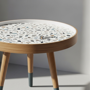 White Meena Wooden <b>Stool</b> – Hand Painted Decorative Round Accent <b>Stool</b> Handcrafted Side <b>Table</b> - Product Image 3