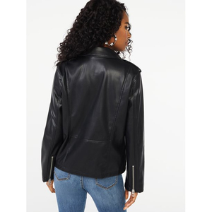 High Quality <b>Women</b> <b>Leather</b> <b>Jacket</b> Modern Casual Fashion Outerwear Stylish Zip Up Biker <b>Jacket</b> Custom Private Label Supplier - Product Image 4