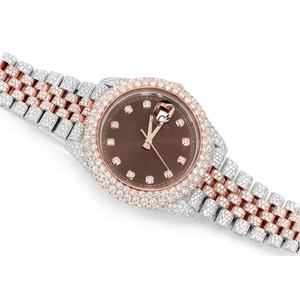 Reloj HUMERAJEWELS de lujo con caja cuadrada de acero inoxidable, movimiento de cuarzo con moissanita, puntero analógico-digital, fecha automática y cristal de zafiro. - Product Image 3