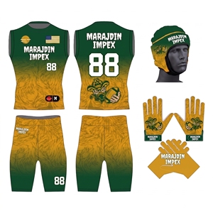 Ensemble d'uniformes de football américain sublimés sur mesure : maillot, short, gants, casque – Tenue de sport d'équipe en polyester respirant - Product Image 4