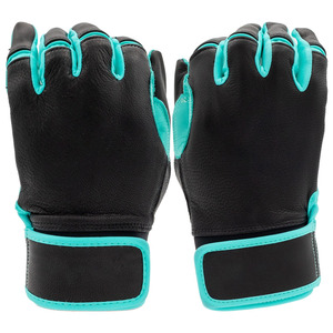 Baseball Batting Gloves Teal Black <b>Leather</b> Ventilated Grip Support Adjustable <b>Wrist</b> <b>Cuff</b> Sports OEM Factory Bulk - Product Image 2