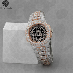 Charm Jewells – montre analogique de luxe en acier inoxydable, boîtier de 40mm, bracelet incrusté de diamants, mouvement mécanique à la mode pour hommes, Date automatique - Product Image 1