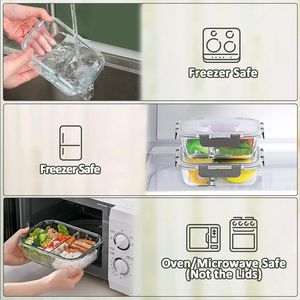 Lot de 5 contenants en verre pour la préparation des repas de 36 oz, avec couvercles à 3 compartiments, compatibles micro-ondes, boîte à lunch, boîte bento pour le stockage des aliments - Product Image 4