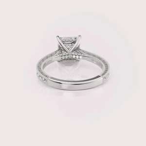 Solid 925 Sterling Silver Princess Cut Lab Grown Diamond Engagement <b>Ring</b> Vintage Engraved <b>Band</b> IGI Certified Rhodium Plated - Product Image 5