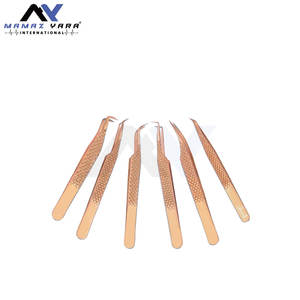 Pinzas Premium para Extensión de Pestañas de Fibra Japonesa, Set de 6 Piezas, Colección Dolphin, Pinzas Ligeramente Curvadas en Elegante Oro Rosa - Product Image 4