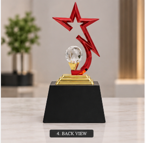 Trofeo de Bola de Cristal Estrella Roja con Bases Doradas y Negras, Técnica de Fundición, Premio Deportivo Ecológico, Modelo 796, 9 Pulgadas - Product Image 3