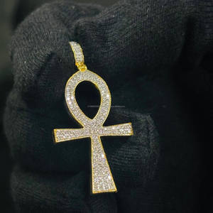 Collier Pendentif Croix Ankh en Argent 925, Pavé de Moissanite, Symbole Égyptien, Bijou Hip Hop, Cadeau de Fête pour Femmes et Hommes - Product Image 1