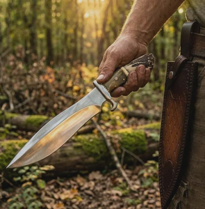 Cuchillo de Bolsillo para Camping Hecho a Mano en Acero al Carbono con Mango Ergonómico de Cuero |   Herramienta Utilitaria de Grado Industrial para Exteriores, 14 cm de Longitud Total - Product Image 4
