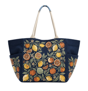 Bolsa de Compras Ecológica de Algodón con Estampado de Cítricos Azul Marino, Bolsa de Compras de Algodón con Asas Largas - Product Image 2