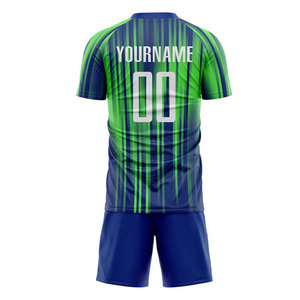 Ensemble de maillots de football personnalisés sublimés pour hommes, rayés bleu-vert, manches courtes, respirant, coupe athlétique, uniforme toutes saisons - Product Image 3