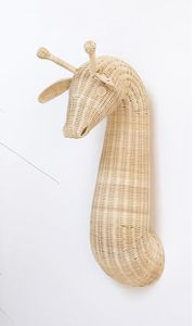 Décoration murale tête de girafe bohème pour chambre de bébé, en rotin, fibre végétale naturelle, animal de la savane, art suspendu pour enfants - Product Image 3