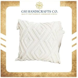 Housse de coussin carrée blanche en chenille, motif géométrique abstrait, tricotée, style bohème, faite à la main, pour la décoration intérieure, à prix de gros - Product Image 2