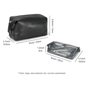 Premium Leather Men Large Zipper Candy Pattern Dopp <b>Kit</b> Organizer Bag Waterproof Travel Cosmetic <b>Shaving</b> Storage Bag - Product Image 2