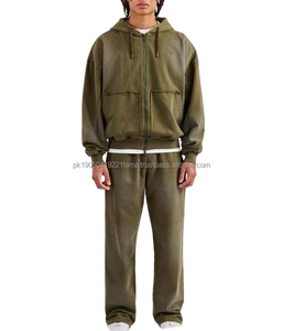 Conjunto Deportivo Personalizado de Invierno con Capucha y Pantalones de Chándal de Algodón con Lavado Ácido para Hombre, Transpirable y Resistente al Viento - Product Image 1
