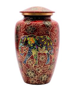 Handmade Ceramic Teardrop Urn <b>Red</b> With Elephant Floral Design Durable Pet Casket Memorial <b>Vase</b> - Product Image 3