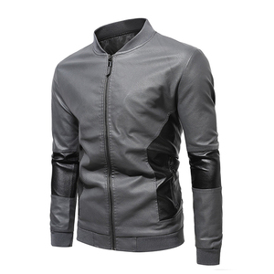 URBANGAZER Men's 100% Polyester Leather <b>Jacket</b> Stand Collar Covered Button <b>Patchwork</b> Design Windproof Breathable Thick - Product Image 2