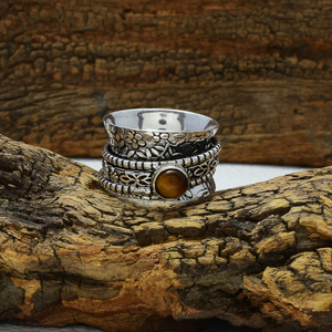 Tiger Eye <b>Spinner</b> <b>Ring</b> 925 Sterling Silver Handmade Fidget Tiger Eye Gemstone <b>Ring</b> Anxiety Relief - Product Image 4