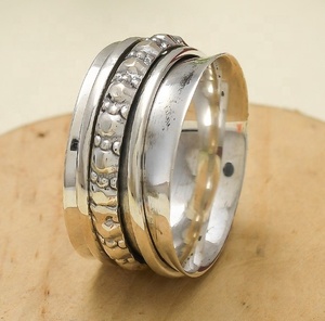 925 Sterling <b>Silver</b> Meditation Spinner Band <b>Ring</b> Handmade Hammered Wide Fidget <b>Ring</b> Rotating Anxiety Relief Spinner <b>Ring</b> for <b>Men</b> - Product Image 1