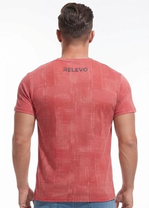 T-shirt à manches courtes pour homme, motif géométrique rouge, coupe ajustée, col rond, séchage rapide, tricoté en polyester, vêtement décontracté - Product Image 3