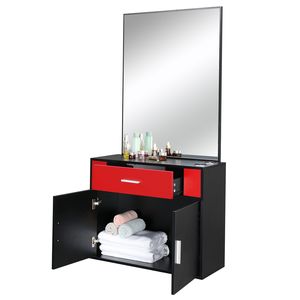 Mobile da Salone con 1 Cassetto e 1 Anta con Specchio, in Truciolato E0 15% Rivestito in Lino, Nero e Rosso - Product Image 2