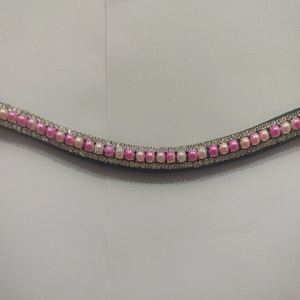Le bandeau frontal en cuir en forme de vague de 15MM personnalisé est livré avec 3 rangées de perles et de cristaux personnalisés en tailles et couleurs - Product Image 4