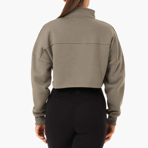 Women's Custom Logo Cotton Fleece Knitted Hooded Jumper Vintage Embroidered Sports Gym Suit with Half Zip Winter ODM Supply - Product Image 5