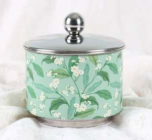 Boîte à dattes en acier inoxydable émaillé vert menthe à motif floral, pot décoratif pour servir des collations, conteneur à bonbons avec couvercle pour cadeaux et décoration du Ramadan - Product Image 3