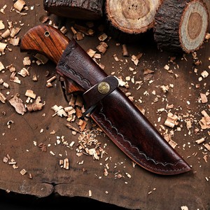 Cuchillo de caza nórdico forjado a mano de cobre y damasco, hecho a medida, hoja fija con punta de clip, mango de palisandro, funda, cuchillo de 10 pulgadas - Product Image 6