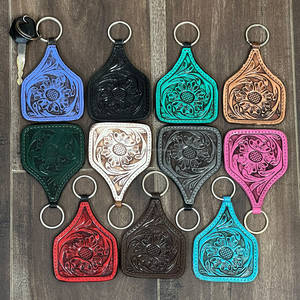 Porte-clés en cuir véritable artisanal, motif floral, style western, multicolore, pour clés de voiture, vente en gros - Product Image 5