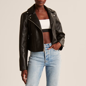 Nouvelle veste de motard en cuir d'agneau véritable, style streetwear, vente chaude, pour femme, avec doublure longue en laine, personnalisable - Product Image 2