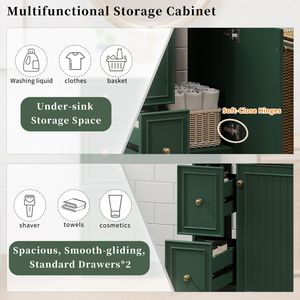 Mobile da Bagno Verde Foresta da 24 Pollici con 2 Cassetti, 1 Anta a Chiusura Morbida e Lavabo in Ceramica - Product Image 5