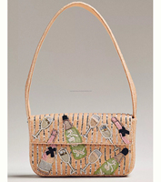 Tas Selempang Wanita Buatan Tangan Gaya Bohemian India Kapasitas Besar, Clutch Belanja Malam dengan Gaya Boho Berhias Manik-Manik untuk Penggunaan Sehari-hari