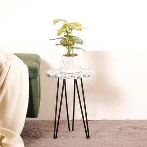 Jardinière artisanale en bois incrusté de nacre avec support métallique de luxe pour plantes d'intérieur - Product Image 4