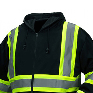 Sweat-shirt à capuche entièrement zippé personnalisé noir, jaune néon, argenté, réfléchissant, haute visibilité, vêtement de travail, marque privée, vêtements de sécurité - Product Image 5