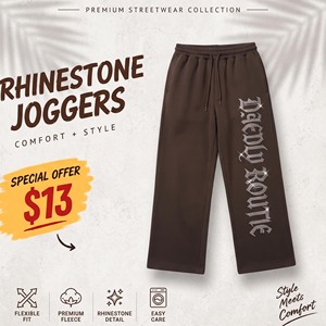 Rhinestone Printed Sweatpants <b>Men's</b> Cotton Fleece Winter Wear Pants <b>Drawstring</b> Waist Street Style <b>Trouser</b> <b>Men</b> Bagyy Sweatpants - Product Image 1