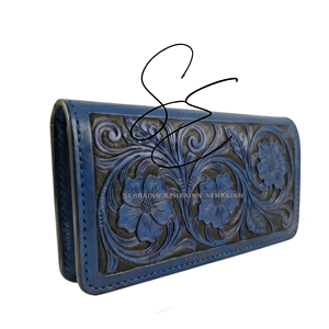 Cartera de Cuero SEHRAINN con Adornos Florales Azules para Mujer, Elegante, para Uso Diario en Todas las Estaciones, Estilo Vaquero - Product Image 2