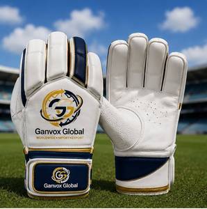 Guantes de Cricket Ganvox Global de Cuero Duradero para Todas las Temporadas, Blanco, Azul y Dorado - Product Image 1