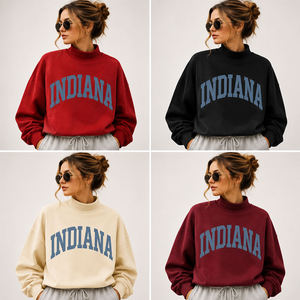 Sweat-shirt oversize à col roulé pour femme Indiana, en coton, imprimé lettres, coupe régulière, style décontracté, pour l'automne - Product Image 3