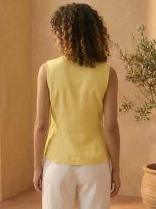 Women Vintage Sleeveless Blouse V-Neck <b>Wrap</b> Tie Solid <b>Pink</b> Breathable Eco-Friendly Office ODM Spring Summer Top - Product Image 5