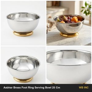 Cuenco para Servir Hecho a Mano de Acero Inoxidable SS304 de 25 cm con Base de Latón Espejado, Dos Metales, Anillo de Latón Aabhar, Decoración para el Hogar y Uso en Hoteles - Product Image 5