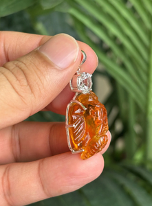 Colgante Vintage con Forma de Animal, Color Ámbar, Resina, Cristal, Diamantes de Imitación, Engaste de Plata, Unisex, Regalo, Joyería - Product Image 5