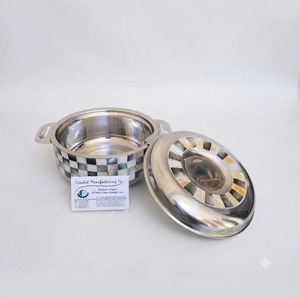 Mother Pearl Inlay Stainless Steel Casserole <b>Bowl</b> <b>with</b> <b>Lid</b> Novelty Serving Dish for Kuwait Oman UAE Qatar Dubai - Product Image 1