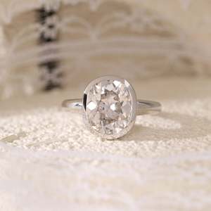 4.5CT Elongated Old Mine Cut Cushion Lab Grown Diamond Engagement <b>Ring</b> 14K White <b>Gold</b> Bezel <b>Set</b> Solitaire Vintage Antique St - Product Image 6